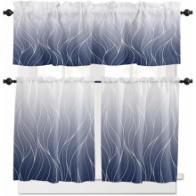 Ensemble de rideaux et cantonnières de cuisine bleu marine ombré 3 pièces
