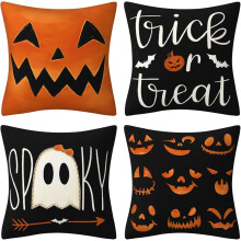 Set di 4 federe per cuscini Halloween Boo, 4 pezzi, 45x45 cm, in lino