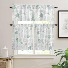 Green Coastal Kitchen Curtains and Valances Set with Rod
