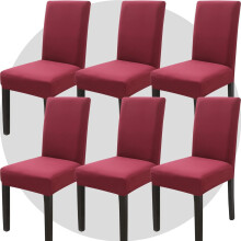 Ensemble de 6 housses de chaise extensibles, couleur bordeaux, lavables et amovibles