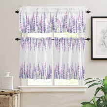Ensemble de rideaux et cantonnières de cuisine à motif floral lavande 3 pièces