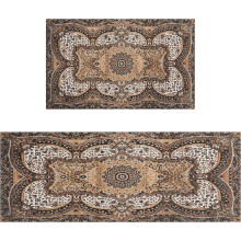 Ensemble de 2 tapis de cuisine marron style ferme, antidérapants et lavables.
