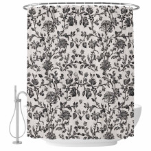 Rideau de douche Ă motif floral noir avec crochets, 152 x 183 cm