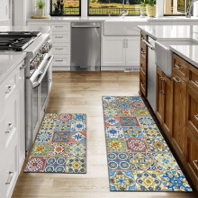 Ensemble de 2 tapis de cuisine bohèmes antidérapants et lavables à carreaux