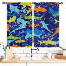 Κουρτίνες Shark σε μπλε χρώμα με σχέδιο ζώων Ocean Animal Design2Panels