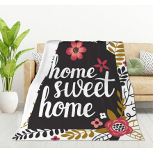 Blommig Home Sweet Home flanellfilt i fleece, 40x50