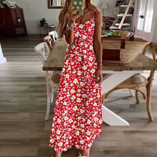 Robe longue d'été fleurie pour femme, sans manches, col en V, style bohème