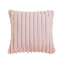 Coussin décoratif rose à rayures en peluche avec garniture 45 x 45 cm
