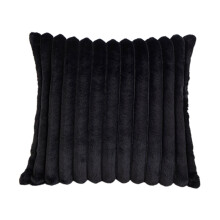 Coussin décoratif rayé noir en peluche avec garniture