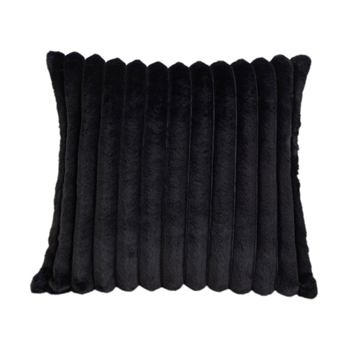 Coussin décoratif rayé noir en peluche avec garniture