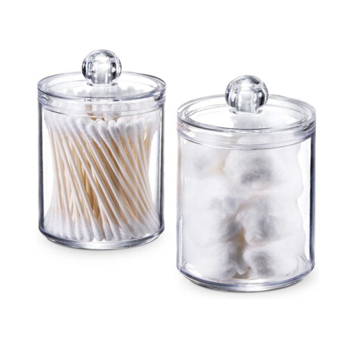 Pot distributeur transparent pour boules de coton et cotons-tiges