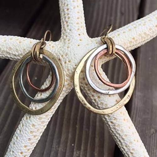 Silver Three-Circle Bohemian Drop Earrings for Women