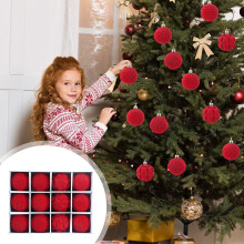 Boules de Noël floquées en plastique peint velours 6 cm, lot de 12
