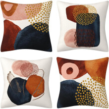 Housse de coussin bohème en lin bleu marine et orange brûlé, 45 x 45 cm (18 x 18 pouces), lot de 1