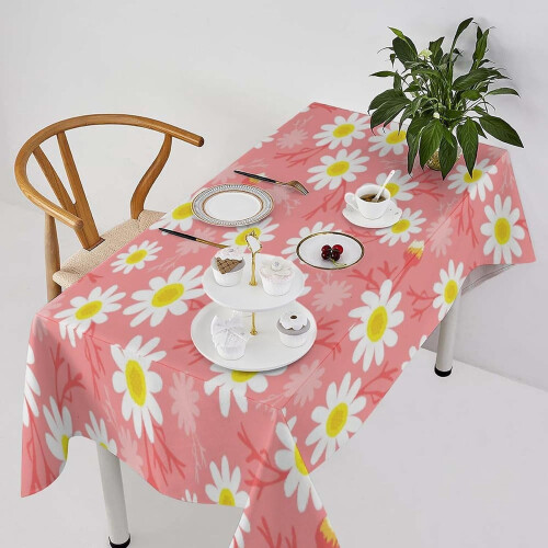 Nappe à marguerites roses, style rustique, 152 x 305 cm