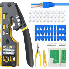Kit de sertissage RJ45 pour Cat5/Cat6/Cat7 avec testeur et dénudeur