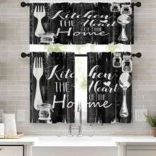 Set di 3 tende da cucina rustiche nere a strati e