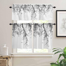 Tende a pannello da cucina Black Branch con decorazione di uccelli, 36 pollici