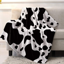 Couverture en flanelle polaire Ă motifs de vaches noires et blanches, 150 x 124 cm