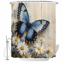 Rideau de douche imperméable Daisy, motif papillon rétro en bois
