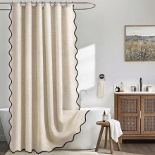 Duschvorhang aus Leinen, beige, mit Muschelkanten, Boho-Stil, modern, 72 x 72 Zoll