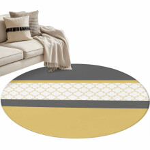 Tapis rond 120 cm style rétro marocain géométrique jaune et gris