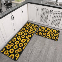 Lot de 2 tapis de cuisine tournesol noirs antidérapants et lavables