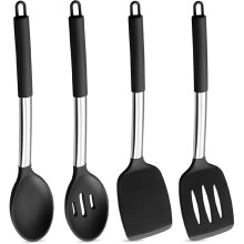 Ensemble d'ustensiles de cuisine noirs en silicone : spatules et retourne-plats