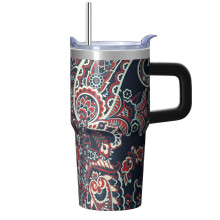 Mug de voyage isotherme à motif cachemire 20 oz en acier inoxydable avec