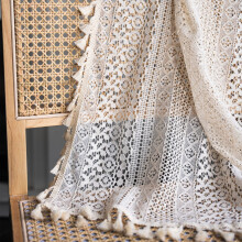Rideau beige en crochet transparent style campagne américaine 150 x 160