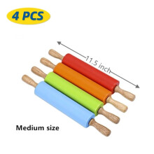 Rouleau à pâtisserie en silicone antiadhésif avec manche en bois