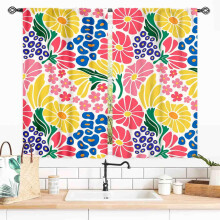 Rideaux bohèmes années 70 à motifs floraux rétro abstraits, 2 panneaux, 27,5 x 36 pouces