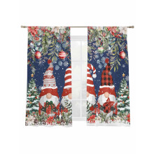 Rideaux en voile à motifs de gnomes pour sapin de Noël, 2 panneaux, 132 x 183 cm