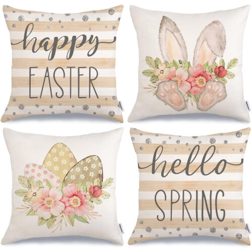 Housses de coussin de Pâques beiges 45 x 45 cm (lot de 4)