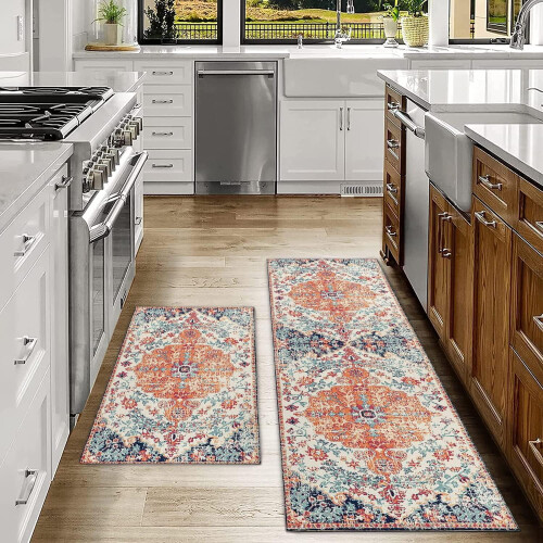 Tapis de cuisine bohème style rustique, lot de 2, lavable