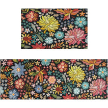 Lot de 2 tapis de cuisine printaniers à motifs floraux, antidérapants et lavables.