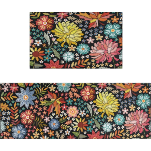 Küchenmatten-Set (2er-Set) mit Blumenmuster, rutschfest, waschbar