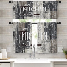Ensemble de rideaux de cuisine style ferme, cantonnière et rideaux courts, 91 cm (36 pouces)
