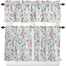 Ensemble de rideaux de cuisine aquarelle motif hippocampes et étoiles de mer