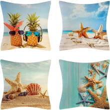 Coussins décoratifs style marin et côtier, 45 x 45 cm, lot de 4, en lin