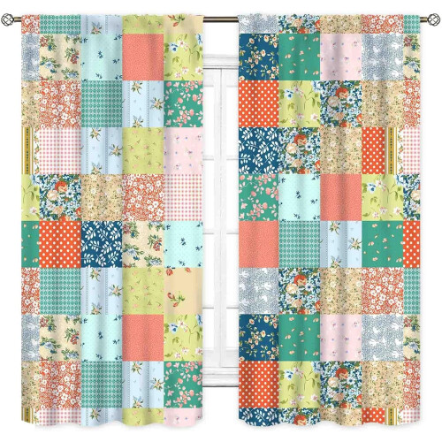 Boho Patchwork Curtains Floral Vintage Pattern 2 Panels 1