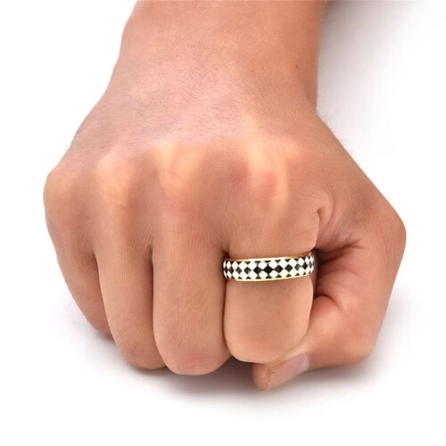 Stainless Steel Rhombus Checkerboard Drip Ring Gold Size 7 1