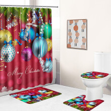Ensemble rideau de douche de Noël motif bonhomme de neige avec antidérapant