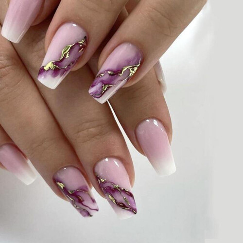 Faux ongles à pression dégradés violets (24 pièces)