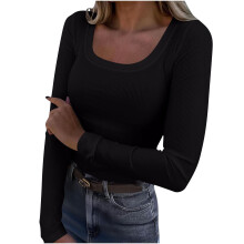 Women's Long Sleeve Scoop Neck Ribbed Knit Top