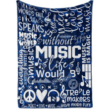 Flanellen deken met muzieknotenmotief voor muziekliefhebbers, blauw, 50x60 inch