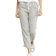 Pantalon ample et décontracté en coton et lin pour femme, gris, taille XL