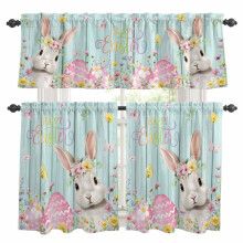 Ensemble rideaux et cantonnières de cuisine Pâques, motif lapin, œuf et fleur