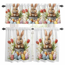 Ensemble de rideaux et cantonnières de cuisine à motif lapin de Pâques (aquarelle)