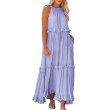 Robe longue bohème violette pour femme, taille L